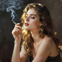 single line art of a woman smoking a cigarette