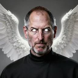 portrait of steve jobs, white glowing eyes, silver shaggy hair, cloak, ethereal wings, male, fantasy, extremely detailed, digital painting, artstation, concept art, smooth, sharp focus, illustration, stunning lighting, art by artgerm and alphonse mucha and simon stalenhag, realistic character concept, high fantasy, light atmosphere, golden ratio, cinematic lighting, hyperdetailed, high resolution, insanely detailed and intricate, marc simonetti, greg rutkowski, 8 k