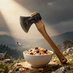 eating cereal with an ax