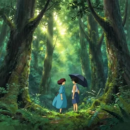 high quality illustration of an enchanting forest in the rain, sunshine, amazing mood : : art by daisuke tsutsumi & ghibli studio & atey ghailan, artstation art, cinematic lighting