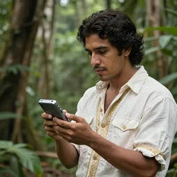 gonzalo pizarro enjoying with a walkman music player in the jungle in 1 4 9 2, poster art by daniele caruso, benediktus budi, jason edmiston, vc johnson, powell peralta, volumetric light, foggy ambience