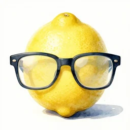 a lemon wearing glasses, glasses frames, digital art, watercolor and pen