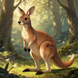 a medevial anthropomorphic kangaroo with a big tail in a forest, trending on artstation, detailed, anime, warm lighting, backlighting, by kawacy, trending on furaffinity, furry art, fantasy art, assassins creed, cgi
