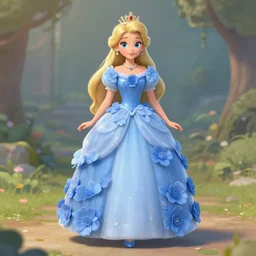 anna the flower princess, wearing a blue flower dress, trending on artstation, full shot, photograph.