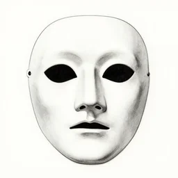 an ink drawing of da vinci style white tragedy mask