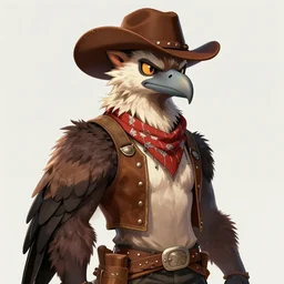 character portrait feature of the anthro male anthropomorphic vulture fursona wearing cowboy outfit wild west desperado character design stylized by charlie bowater, ross tran, artgerm, makoto shinkai, detailed, soft lighting, rendered in octane