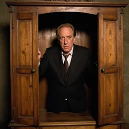 jeffrey epstein entering narnia through a wooden wardrobe
