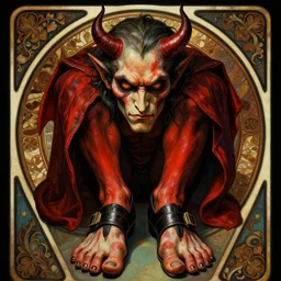 portrait of the devil wearing toe shoes ( vibram five fingers ), digital art, technicolor, grim - lighting, high - contrast, intricate, elegant, highly detailed, centered, digital painting, artstation, concept art, smooth, sharp focus, illustration, artgerm, greg rutkowski, alphonse mucha