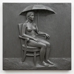relief of miss of the world in the rain sitting on the chair by conrad roset and conrad roset and conrad roset and basquiat