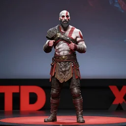 Sam Hyde in God of War 4, sigma male, rule of thirds, speaking at Tedx stage, unreal engine