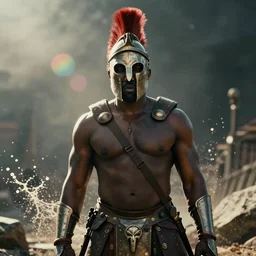 kanye west as a spartan spartan in 3 0 0 movie, splash art, movie still, cinematic lighting, ray tracing, octane render, long lens, shallow depth of field, bokeh, anamorphic lens flare, 8 k, hyper detailed, 3 5 mm film grain