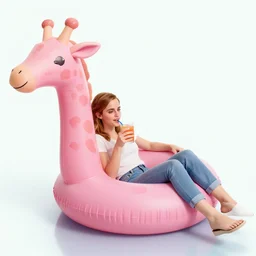 a photo of a emma watson, holding a drink, laying in a big cute pastel pink giraffe float, having fun in a popular pool party in a modern indoors pool with cyberpunk illumination at night. visually stimulating photo. coherent. 8 k. sensual.