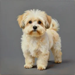 painting of cute dog, full stature, in style of philippe druillet, photorealistic