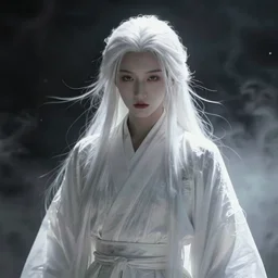 a beautiful white haired samurai, elegant, concept art by guweiz and artgerm, cinematic, dramatic lighting, artstation, ethereal, ominous, misty, 8 k