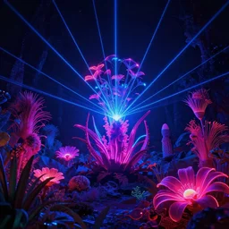 nature by liam wong, laser neon noir retrowave cosmic flowers nature atlantis at night, archdaily, wallpaper, highly detailed, trending on artstation.