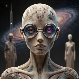 utopian Galaxy, raf simons fashion couture, intricately detailed humanoid in the style of Emiliano Ponzi and  Chris Ware, futuristic 1990s contemporary art, sci-fi,eye glass, inside view, humanoid pov, intricate artwork by Tooth Wu and wlop and beeple, octane render, trending on artstation, greg rutkowski very coherent symmetrical artwork, depth field, unreal engine, cinematic, hyper realism, high detail, octane cinema 4D render, A24 cinematography, 8k