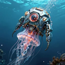 a very large mechanical robotic armored jellyfish, undersea environment,. digital art, trending on art station, highly detailed,