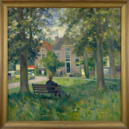 a day at the warande, helmond, the netherlands made by georges seurat, oil painting,