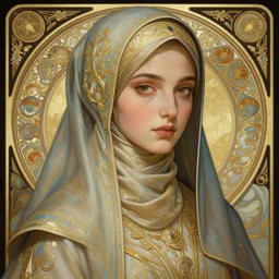 intricate, elegant, highly detailed, digital painting of a muslim woman, artstation, concept art, smooth, sharp, focus, illustration, art by artgerm and greg rutkowski and alphonse mucha