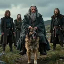 hyper cinematic scene of gandalf riding on a dog, by tom bagshaw, artgerm, greg rutkowski, wlop, astri lohne