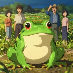 portrait of a Dumpy Frog, farm field background, rich vivid colors, ambient lighting, dynamic lighting, 4k, HQ, official media, anime key visual, makoto shinkai, ilya kuvshinov, lois van baarle, rossdraws, detailed, trending on artstation