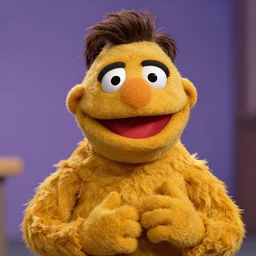 A still of Steve Carell as a Muppet, photorealistic