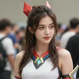 a masterpiece portrait photo of a beautiful young woman who looks like a mercy from overwatch, random background scene