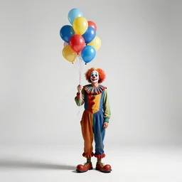 braided-hair clown with balloons, cinematic studio photo, full body, standing, isolated on a pure white background, centered, whole figure in frame, sharp focus, studio lighting