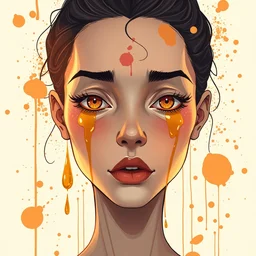 beautiful face, made of porcellaine, golden tears, dramatic lighting, maximalist pastel color palette, splatter paint, pixar and disney concept, graphic novel by fiona staples and dustin nguyen, peter elson alan bean wangechi mutu, clean cel shaded vector art, on artstation