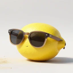 photo studio of lemon wearing sunglasses on the beach, octane render, photo-realistic, ultra detailed, 8k, hyper realistic