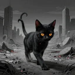 cyberpunk demon kitten walking in a dystopian wasteland, Beksinski, MC Escher