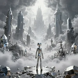 stickman, metalic, silver, stones, crystal, cloud, smoke, wide view, portal to a ancient natural scifi cyberpunk city, extremely detailed, sharp focus, crowded, smooth, digital illustration, by, james jean, by rossdraws, frank franzzeta, sakimichan, mcbess, aphonse mucha