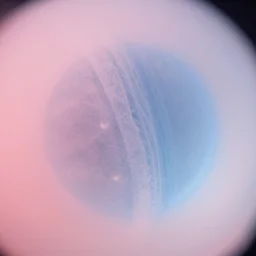 macro photo of pinkish - blue translucent lens structure : hyper - diffuse volumetric caustics interpolating from opaque fog to perfectly clear aerogel, precisely - cut aerogel transition, depth of field, bokeh, luminance through aerogel strata