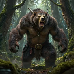 epic professional digital art of raging ursine Orc Druid werebear in mossy tree forest, in style of Anato Finnstark, best on artstation, cgsociety, , epic, stunning, gorgeous, masterpiece