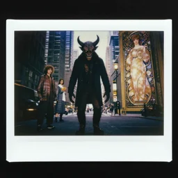 ominous polaroid of 😈 👹 in toronto downtown city. studio lighting digital art station unreal engine render by stranger things, jessica rossier and j. c. leyendecker and alphonse mucha, dreamworks