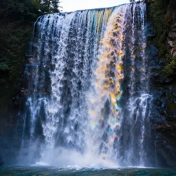 a chromatic liquid waterfall rendered in octane hyper realistic