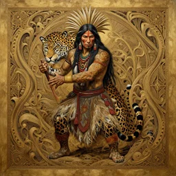 an intricated and detailed painting of a shaman turning into a jaguar 8 k, render