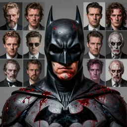 portrait of batman with bloody clothes, intricate face, psychedelic, edited in photoshop, scary, epic, ilya kuvshinov, krenz cushart, artgerm, trending on artstation, edward hopper, dan mumford, wlop, rutkowski, beksinski, carl spitzweg, moebius