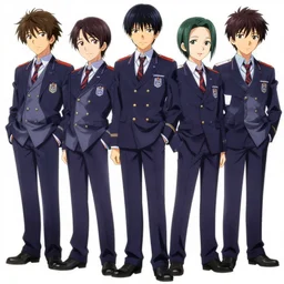 anime full body portrait of students in uniform by artgerm, wlop, loish, ilya kuvshinov, and makoto shinkai, perfect face, elegant, vivid colors, hyperdetailed artistic lines, intricate, in the style of angel beats, artstation, unreal engine 5, behance, 8 k