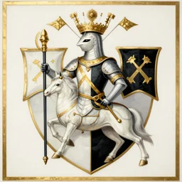 “ medieval heraldry, white, black, gold, highly detailed, painted, realistic, historical, coat of arms, ”