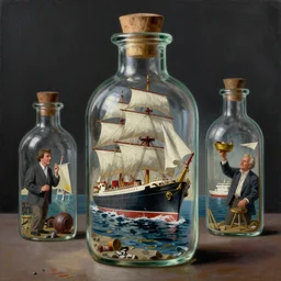 a ship in a bottle but instead of a ship it is jack nicholson in the bottle, painting by artgerm, greg rutkowski, edgar maxence, norman rockwell, tom bagshaw