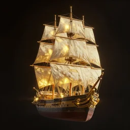 Photorealistic epic science fiction painting of one solitary tall ship with three masts floating in space, by Rodney Matthews and Roger Dean.  photorealism, UHD, amazing depth, glowing, golden ratio, 3D octane cycle unreal engine 5, volumetric lighting, cinematic lighting, cgstation artstation concept art