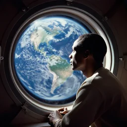 analogue photo of an African tribal man in a spaceship looking at planet earth through its porthole window, photography shot by martha cooper, 35mm,