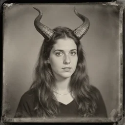 tintype photo, girl with horns