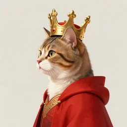 side profile of a cat king wearing a crown and red robes, fantasy, digital painting, volumetric light, intricate, sharp, focus, bloom, illustration, highly detailed, concept art, matte, ruan jia, randy vargas, greg rutkowski