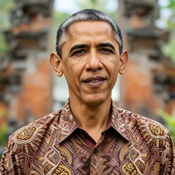 a portrait photo of barack obama wearing batik bali when holiday in bali, perfect faces, sigma 3 5 mm