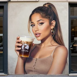 ariana grande as a grande cup of coffee, street photography, fresco, fine portrait