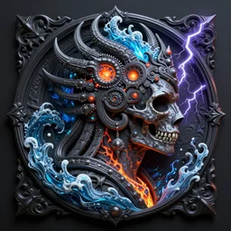 3 d ornate carved dark cosmic nomad with profile portrait, sigma 5 0 0 mm f / 5. beautiful intricate highly detailed quetzalcoatl skull. bioluminescent, plasma, lava, ice, water, wind, creature, thunderstorm! artwork by tooth wu and wlop and beeple and greg rutkowski, 8 k trending on artstation