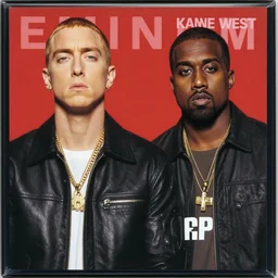 eminem and kanye west colab album, red background, detailed, discogs, hd