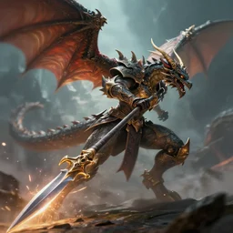 the angle is striking the dragon with her spear, trending on artstation, award winning, highly detailed, epic, dramatic lighting